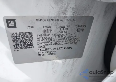 2018 Chevrolet Cruze Lt Auto из США, поврежденный, VIN 1G1BE5SM5J7173991